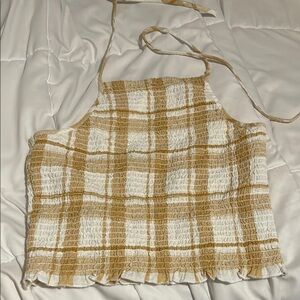 American Eagle Outfitters Tan and White Plaid Top